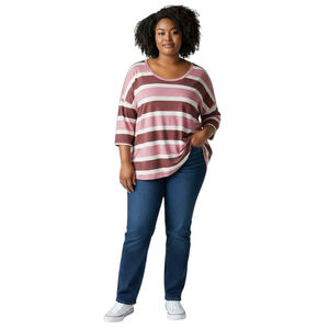 Torrid Super Soft Slub Jersey Striped Dolman Top Pink White Maroon Women’s 2X